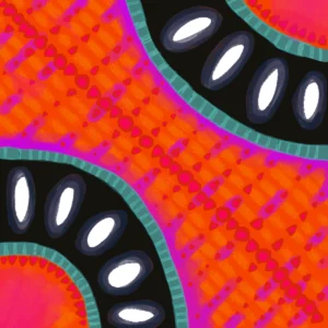 Ilustración abstracta de colores vibrantes sobre cristal acrílico