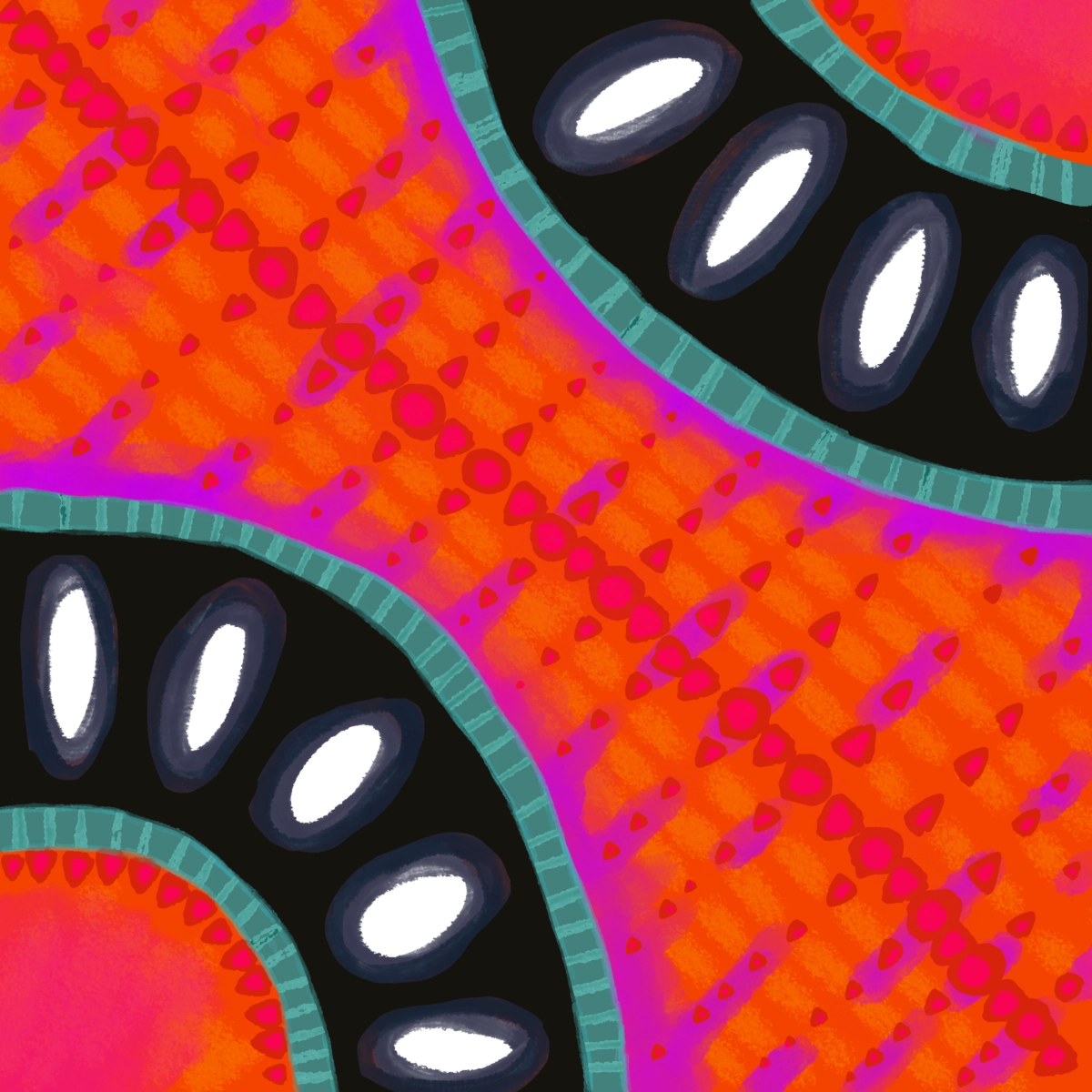 Ilustración abstracta de colores vibrantes sobre cristal acrílico